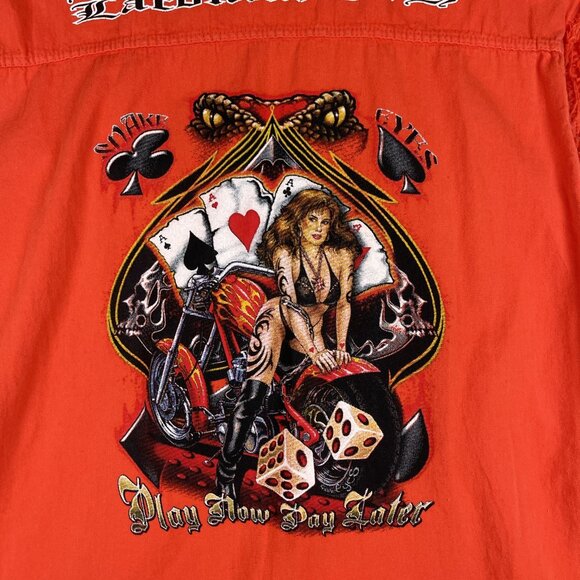 Y2K USA Biker Design Vest Mens L Orange Sleeveless Cut Off Bike Week 2007 - Picture 2 of 16